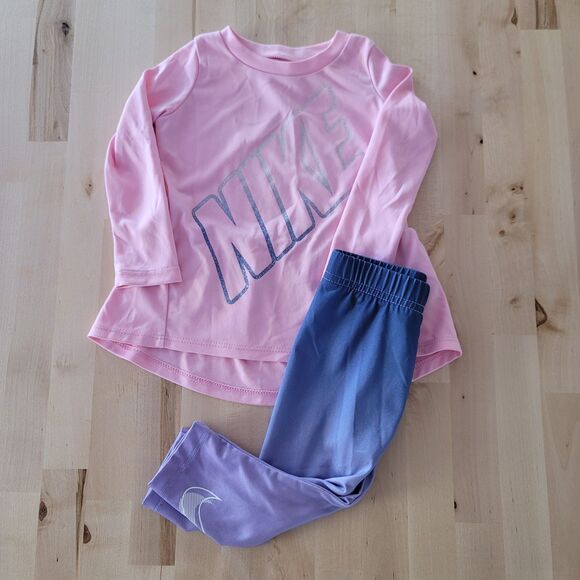 Nike Other - Nike 12M Baby Girls Athletic 2pc Outfit w/ Peplum Top, Pink & Leggings, Purple